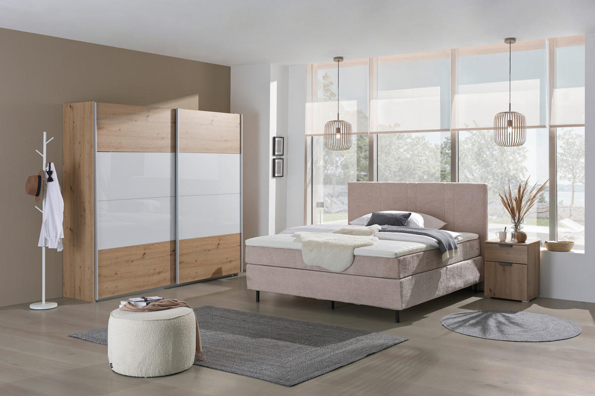 SCHWEBETÜRENSCHRANK in Weiss, Eiche Artisan  - Weiss/Alufarben, Konventionell, Glas/Holzwerkstoff (226/210/62cm) - Xora