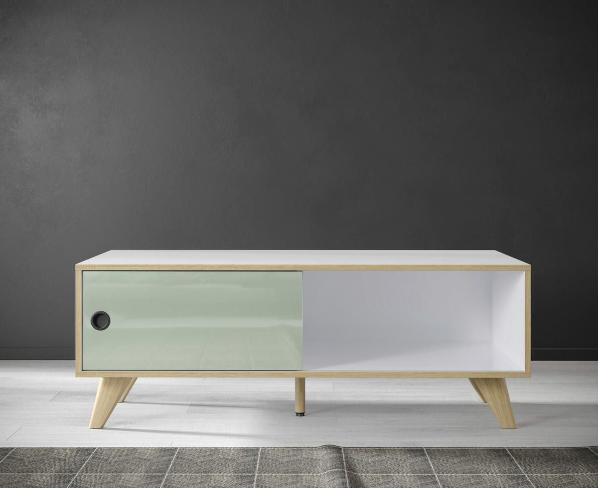 COUCHTISCH 115/60/46 cm rechteckig Eichefarben, Weiß Hochglanz, Grün  - Eichefarben/Weiß Hochglanz, MODERN, Holzwerkstoff/Kunststoff (115/60/46cm) - Boxxx