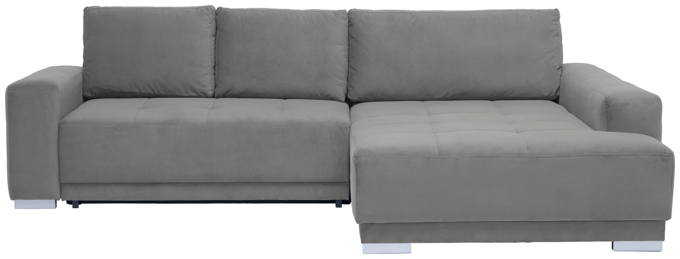 ECKSOFA inkl. Funktionen in Flachgewebe Hellgrau  - Silberfarben/Hellgrau, Design, Holz/Textil (293/195cm) - Cantus