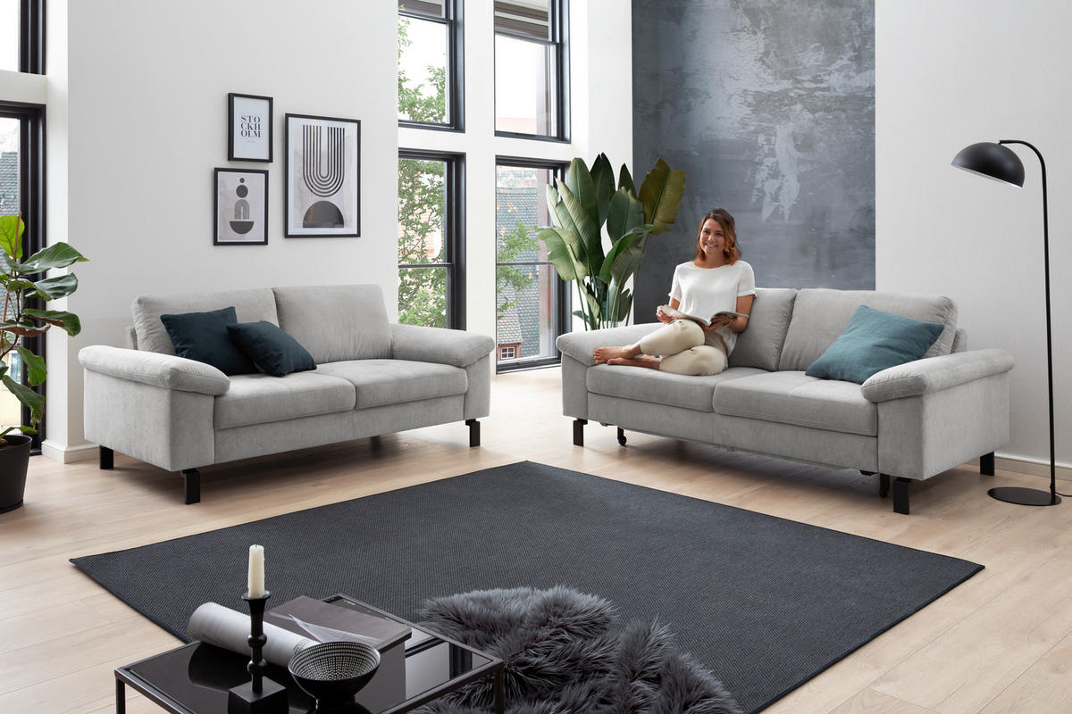 2,5-SITZER in Velours Silberfarben  - Silberfarben/Schwarz, Design, Textil/Metall (206/86/97cm) - Pure Home Lifestyle
