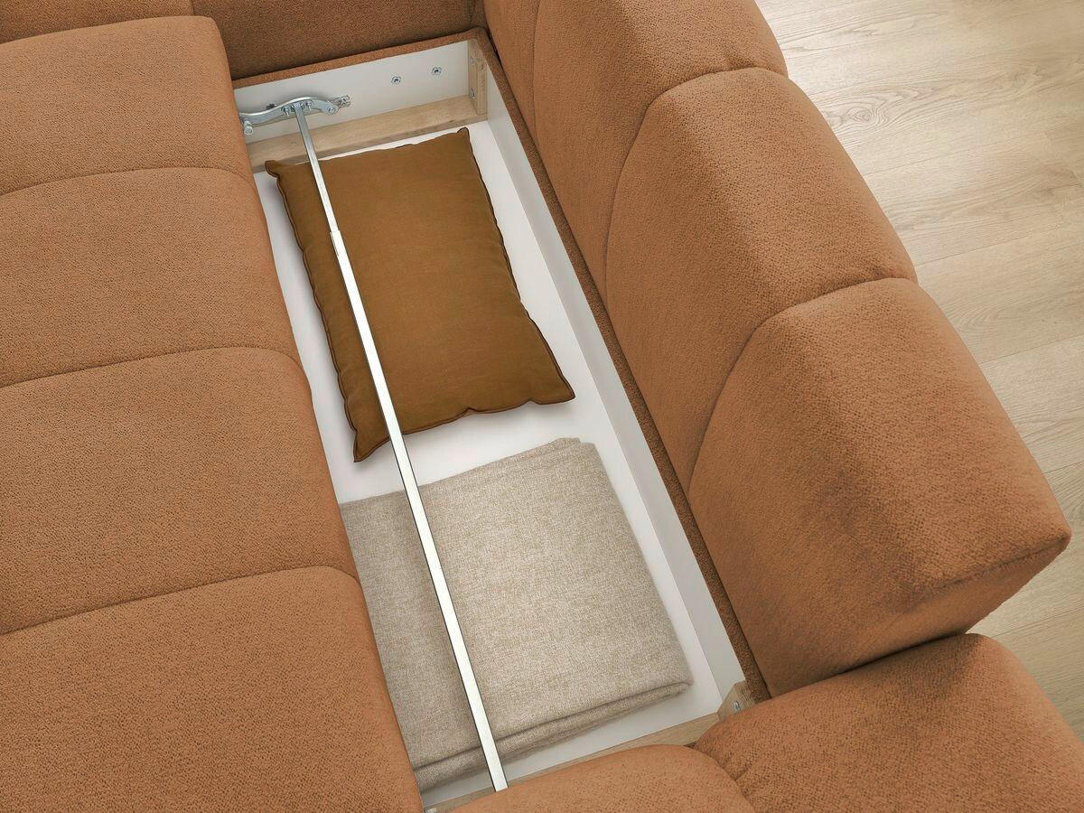 ECKSCHLAFSOFA EVEREST  mit Rücken echt, Armteil links, Armteil rechts Flachgewebe Orange  - Schwarz/Orange, MODERN, Kunststoff/Textil (180/318cm) - Livetastic