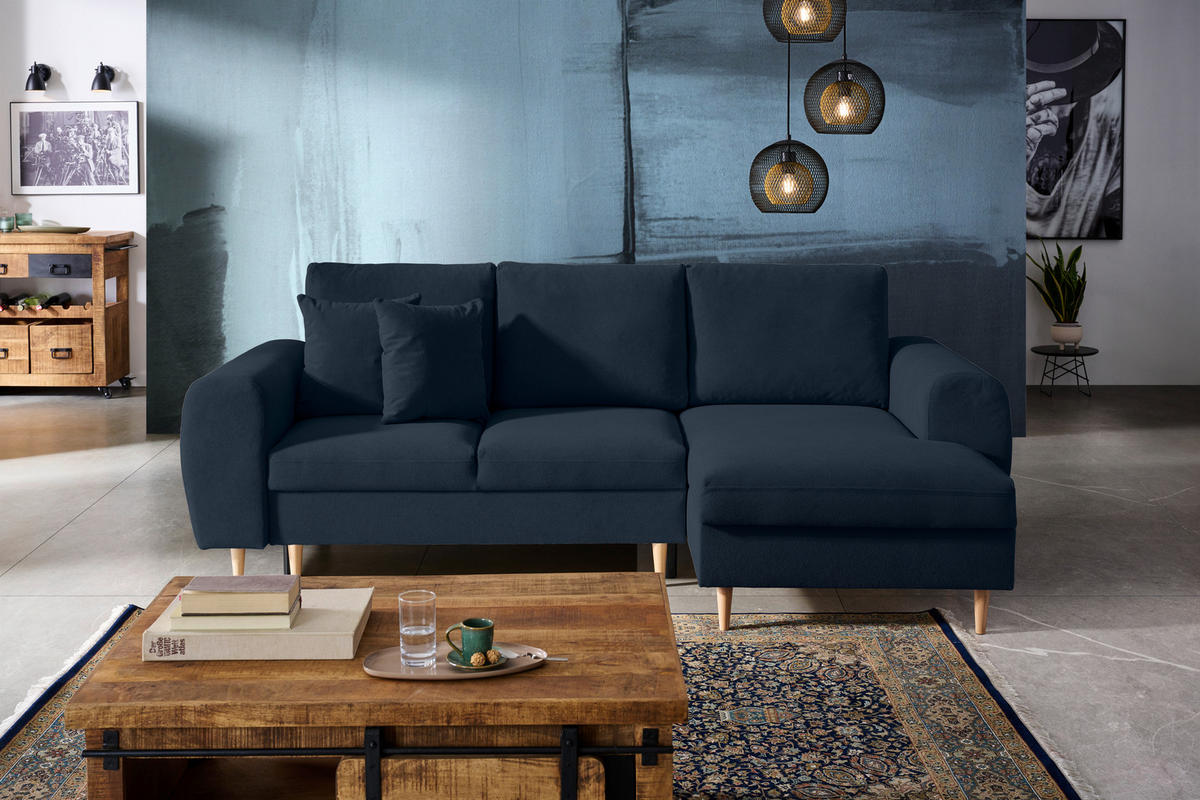 ECKSOFA in Webstoff Dunkelblau  - Naturfarben/Dunkelblau, Konventionell, Holz/Textil (250/145cm) - MID.YOU