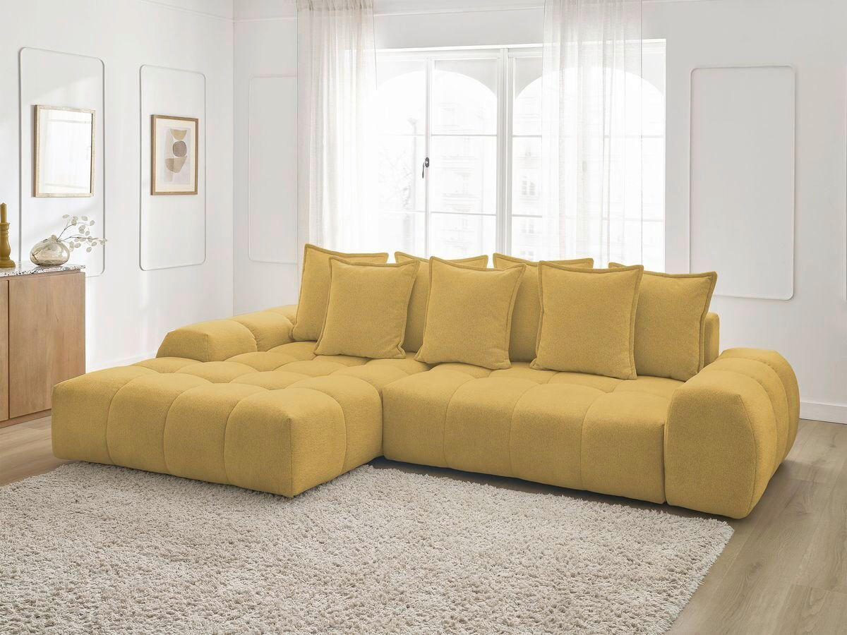 ECKSCHLAFSOFA EVEREST  mit Rücken echt, Armteil links, Armteil rechts Flachgewebe Gelb  - Gelb/Schwarz, MODERN, Kunststoff/Textil (180/318cm) - Livetastic