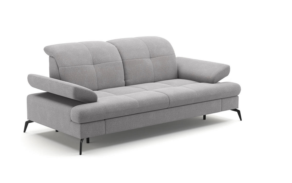 3-SITZER-SOFA in Flachgewebe Hellgrau  - Hellgrau/Schwarz, Konventionell, Textil/Metall (212/90/122cm) - Sit & More