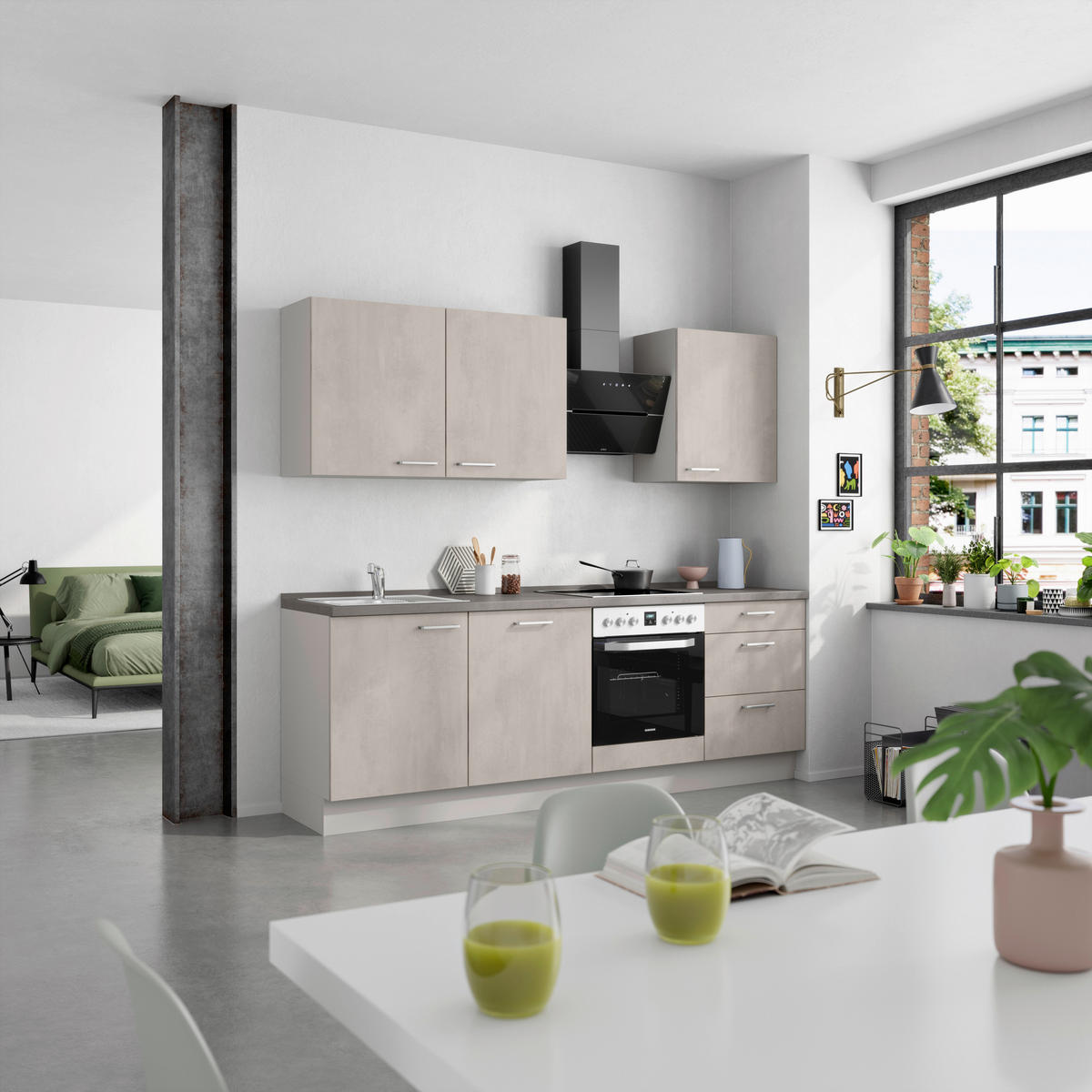 KÜCHENBLOCK Riva 240 cm  in Grau, Schieferfarben  - Schieferfarben/Edelstahlfarben, MODERN, Holzwerkstoff/Metall (240cm) - Nobilia