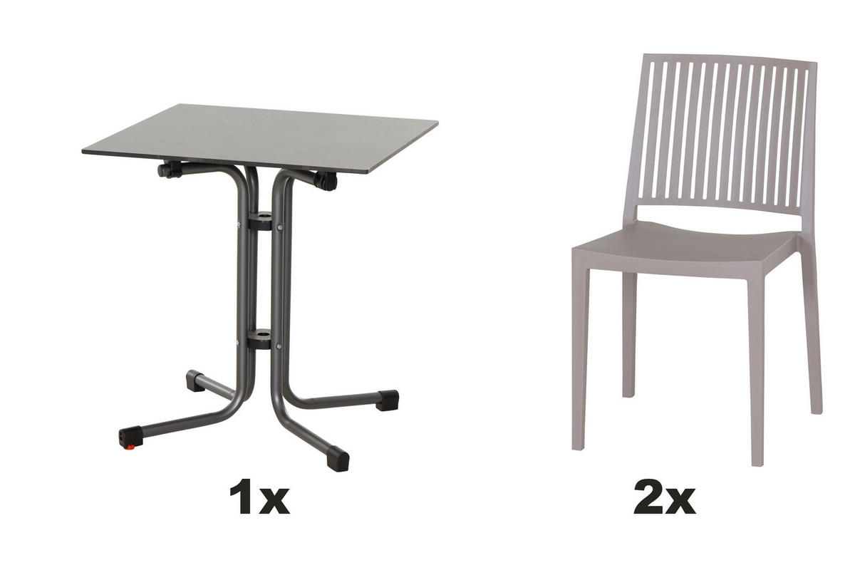 GARTENGARNITUR 3-teilig 3-teilig  - Taupe/Anthrazit, Basics, Kunststoff/Metall (65/80/65cm) - Siena Garden