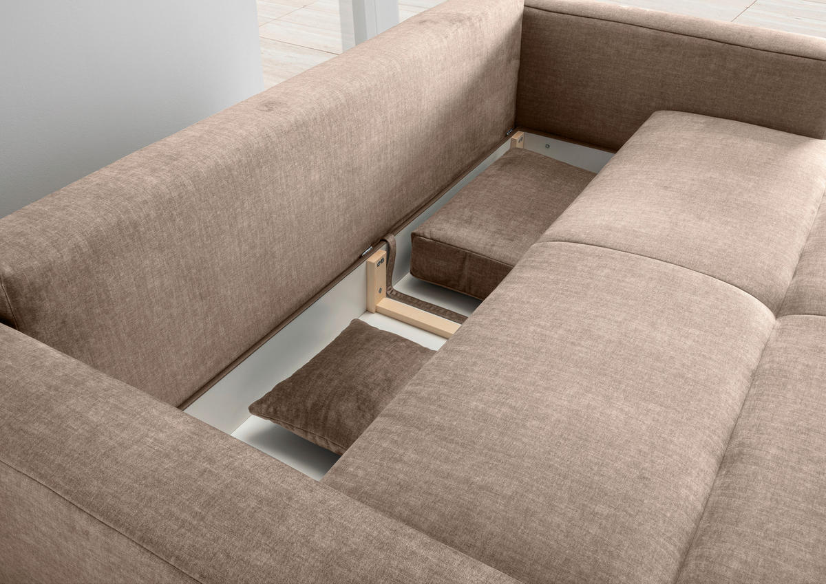 SCHLAFSOFA  mit Liegefunktion, Rücken echt Velours Hellbraun  - Hellbraun/Schwarz, MODERN, Kunststoff/Textil (245/86/126cm) - Livetastic