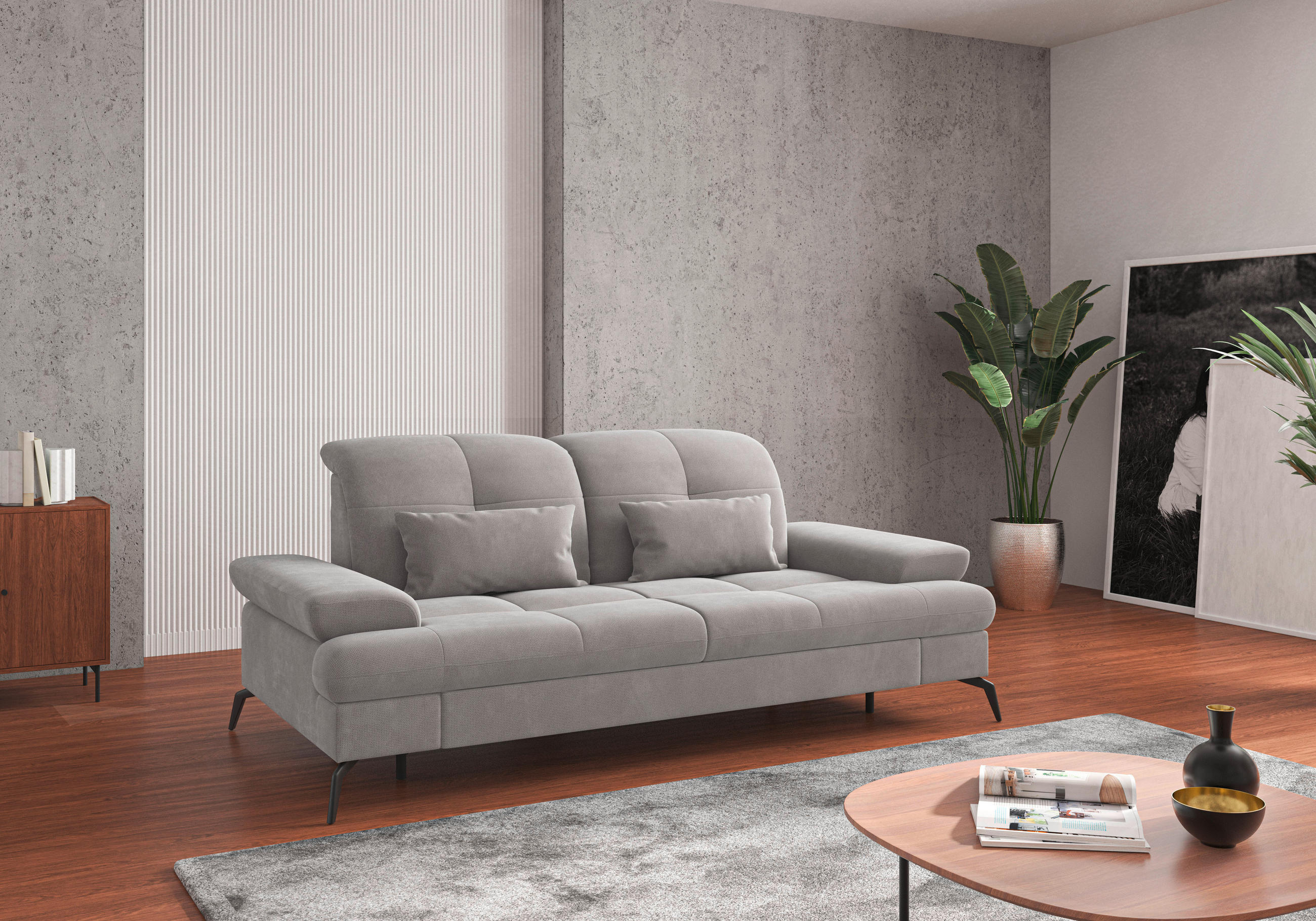 2,5-SITZER in Flachgewebe Silberfarben  - Silberfarben/Schwarz, KONVENTIONELL, Textil/Metall (202/90/122cm) - Sit & More