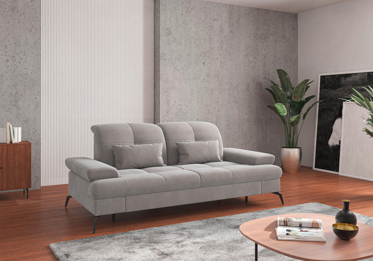3-SITZER-SOFA in Flachgewebe Silberfarben  - Silberfarben/Schwarz, Konventionell, Textil/Metall (212/90/122cm) - Sit & More