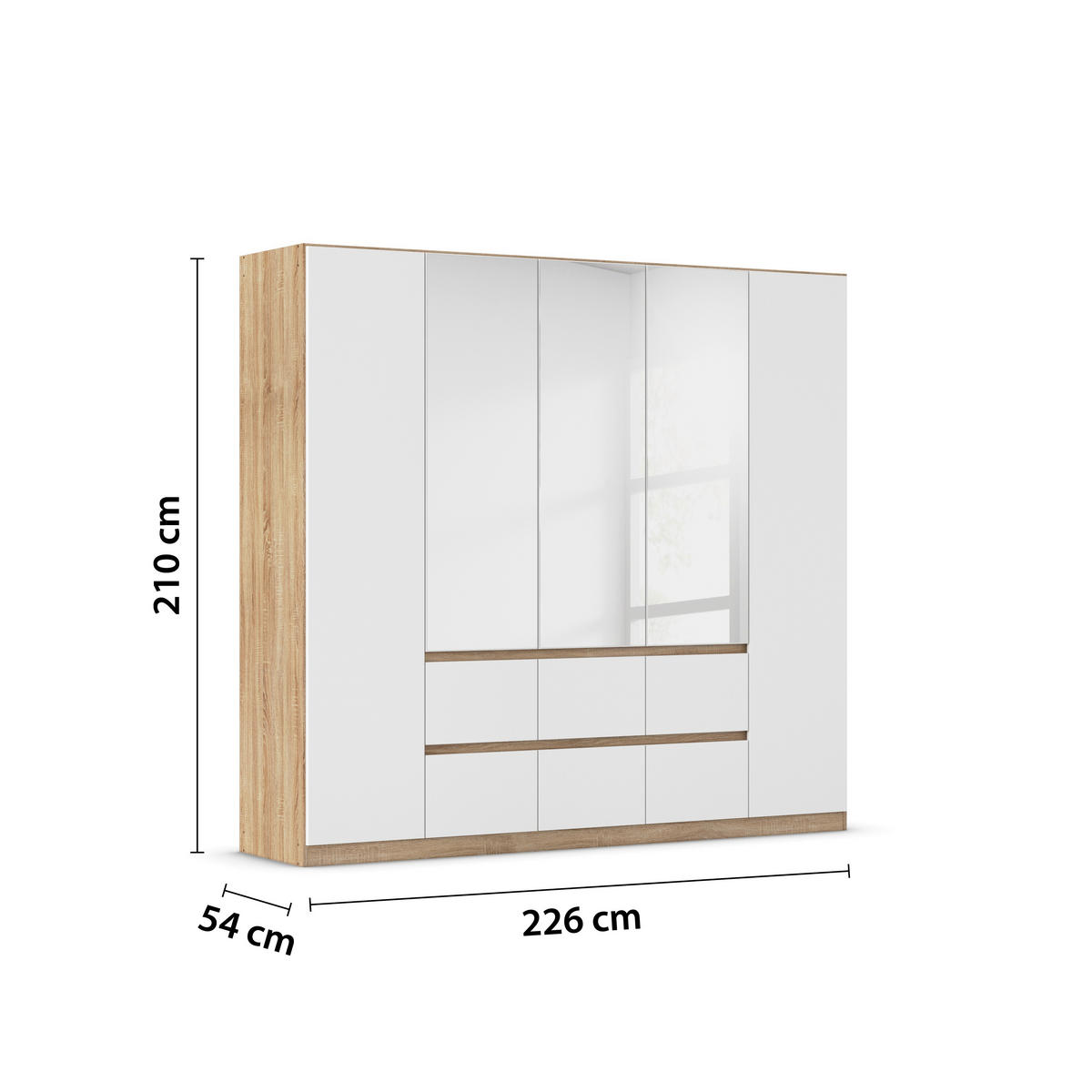 DREHTÜRENSCHRANK in Weiss, Eichefarben  - Weiss/Eichefarben, Basics, Holzwerkstoff (226/210/54cm) - Rauch Möbel
