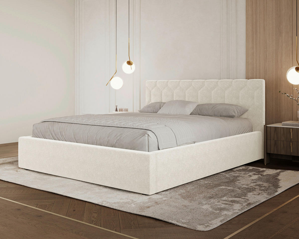 POLSTERBETT 140/200 cm,  in Creme, Lattenrost, Bettkasten,  - Creme/Schwarz, MODERN, Holz/Kunststoff (140/200cm) - MID.YOU