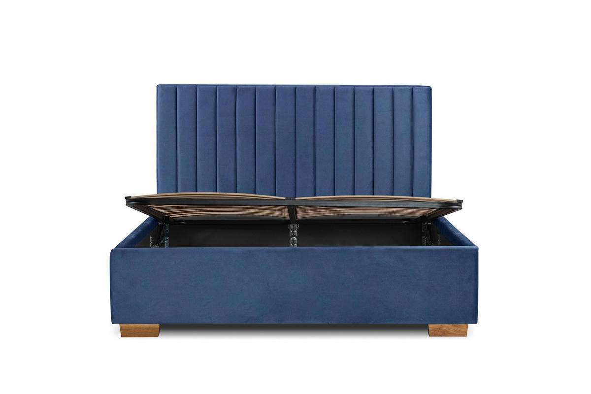 Pat Tapițat, 160/200 cm, albastru - albastru/culoare lemn stejar, Basics, metal/lemn (160/200cm) - Carryhome