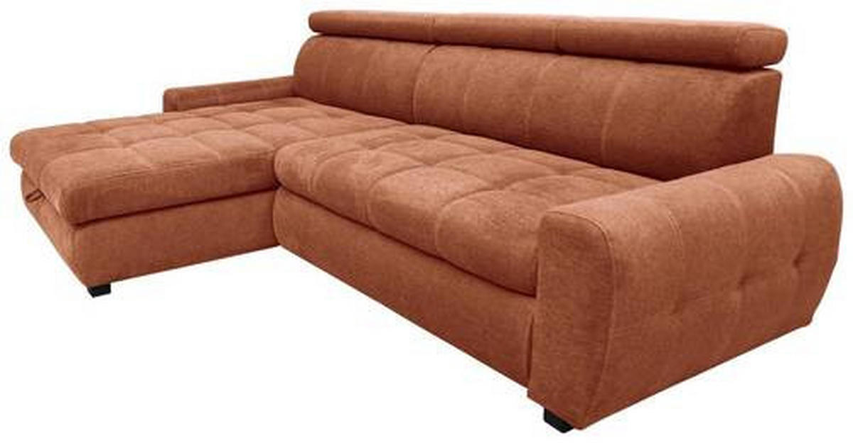 ECKSOFA inkl.Funktionen Cognac Webstoff  - Cognac/Schwarz, Design, Kunststoff/Textil (276/173cm) - Stylife