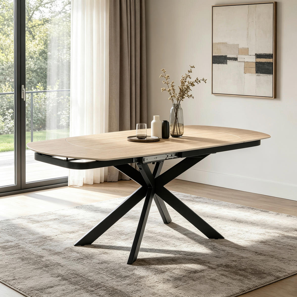 ESSTISCH 120-180/90/75.5-79 cm  Metall, Stein ausziehbar oval Schwarz, Beige  - Beige/Schwarz, MODERN, Stein/Metall (120-180/90/75.5-79cm) - P & B
