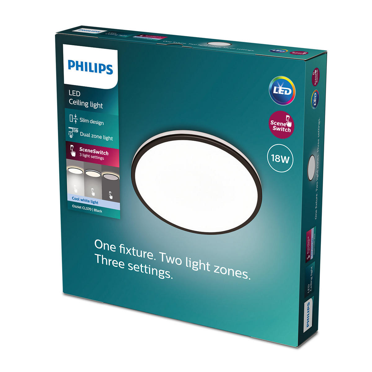 LED SVJETILJKA STROPNA Ozziet  - bijela/crna, Basics, metal/plastika (30/4,5cm) - Philips
