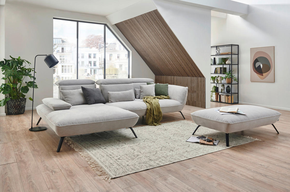 ECKSOFA in Cord Silberfarben  202/301 cm  - Silberfarben/Schwarz, Design, Textil/Metall (202/301cm) - Moderano