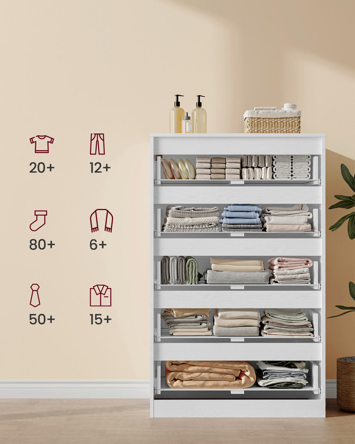 KOMMODE , 60/97,4/40 cm, 5 Schublade(n)  - Weiß, Trend, Holzwerkstoff (60/97,4/40cm) - Boxxx