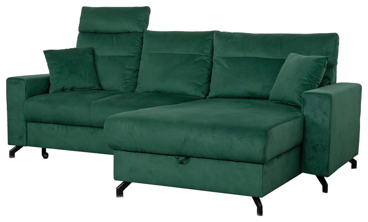 ECKSOFA in Velours Grün  - Schwarz/Grün, Design, Kunststoff/Textil (232/156cm) - Livetastic
