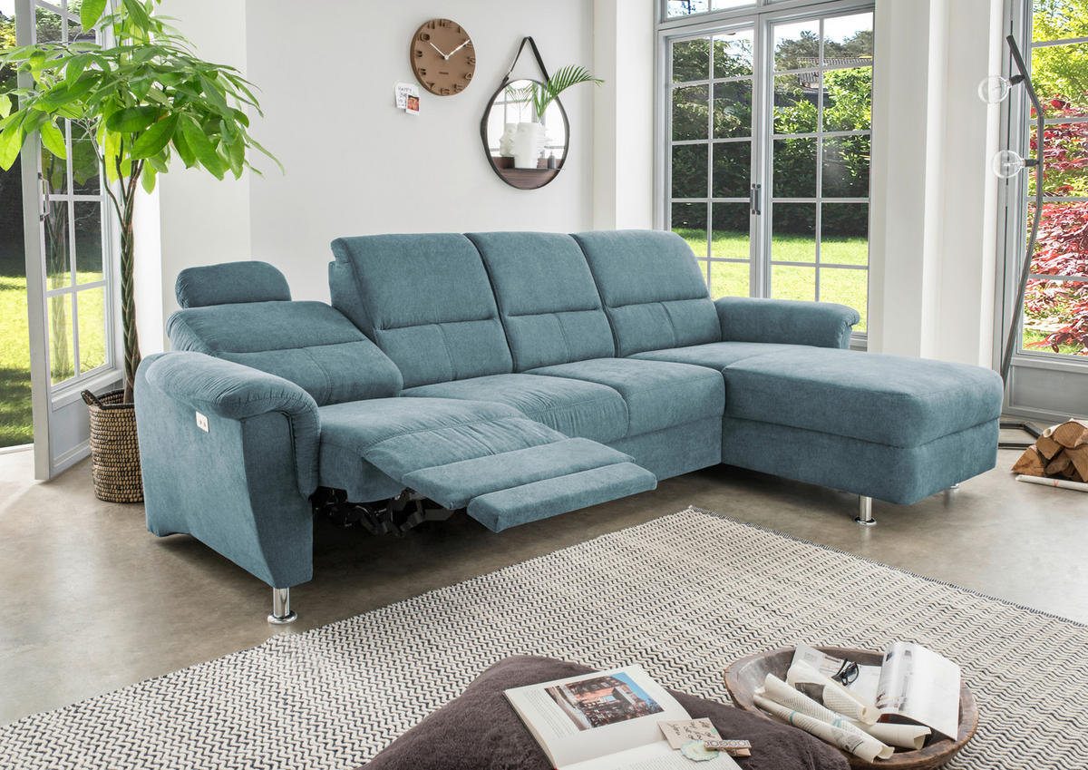 ECKSOFA Hellblau Mikrofaser  - Chromfarben/Hellblau, KONVENTIONELL, Textil/Metall (292/165cm) - Livetastic