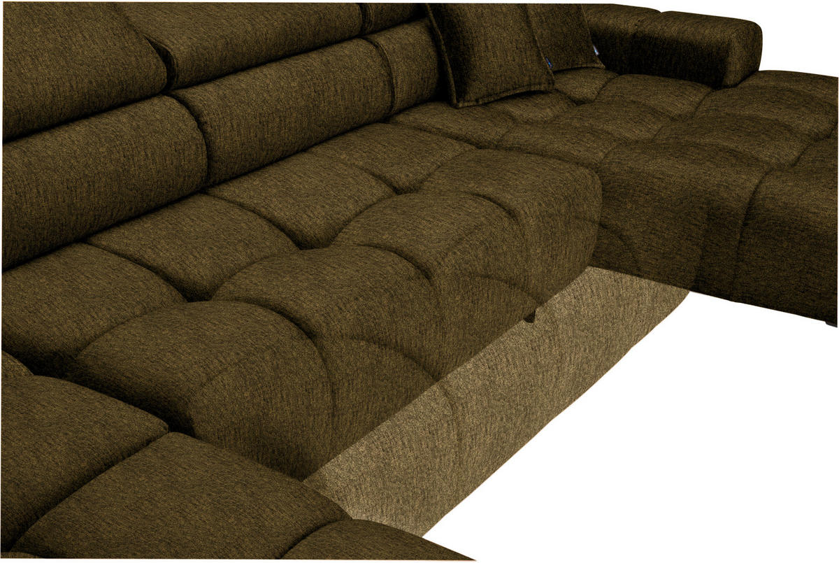 WOHNLANDSCHAFT in Samt, Webstoff Olivgrün  - Schwarz/Olivgrün, Design, Textil/Metall (216/385/177cm) - Welnova
