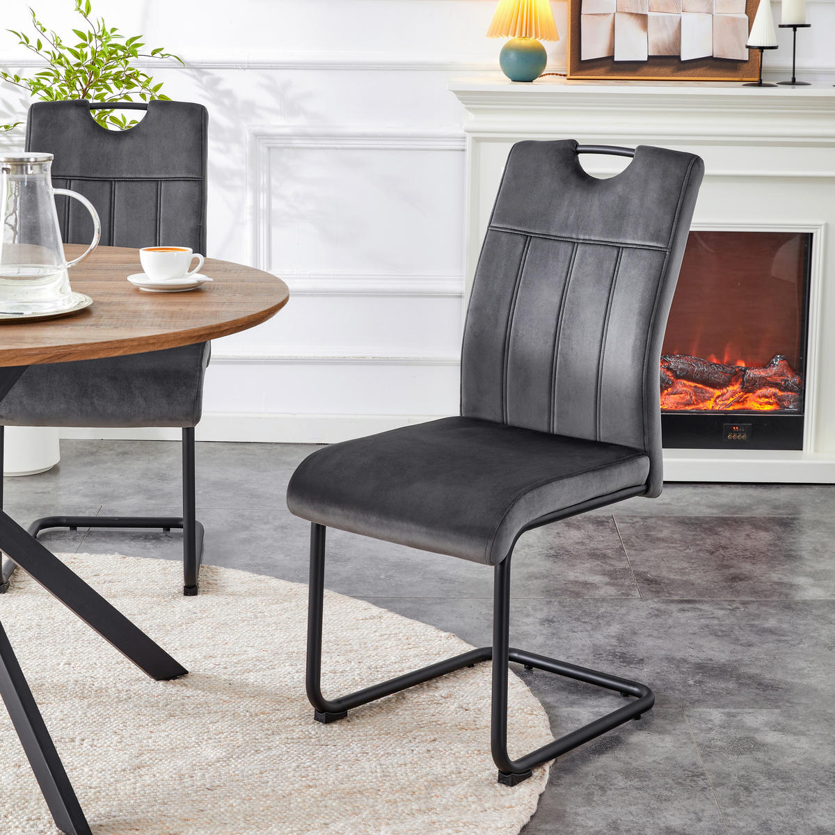 SCHWINGSTUHL-SET 2 Stück  in Webstoff  - Anthrazit/Schwarz, MODERN, Textil/Metall (43/98/61cm) - MID.YOU