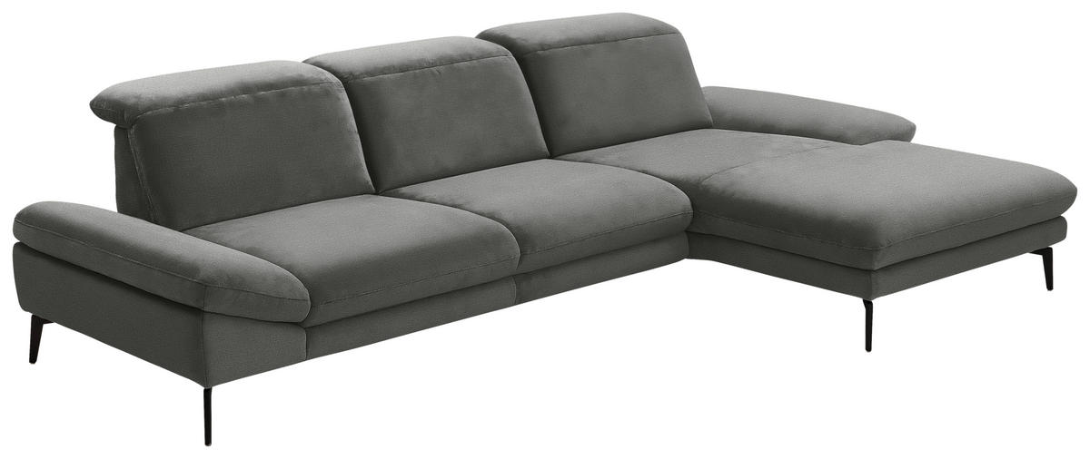 ECKSOFA in Chenille Grau  - Schwarz/Grau, Design, Textil/Metall (319/188cm) - Beldomo System