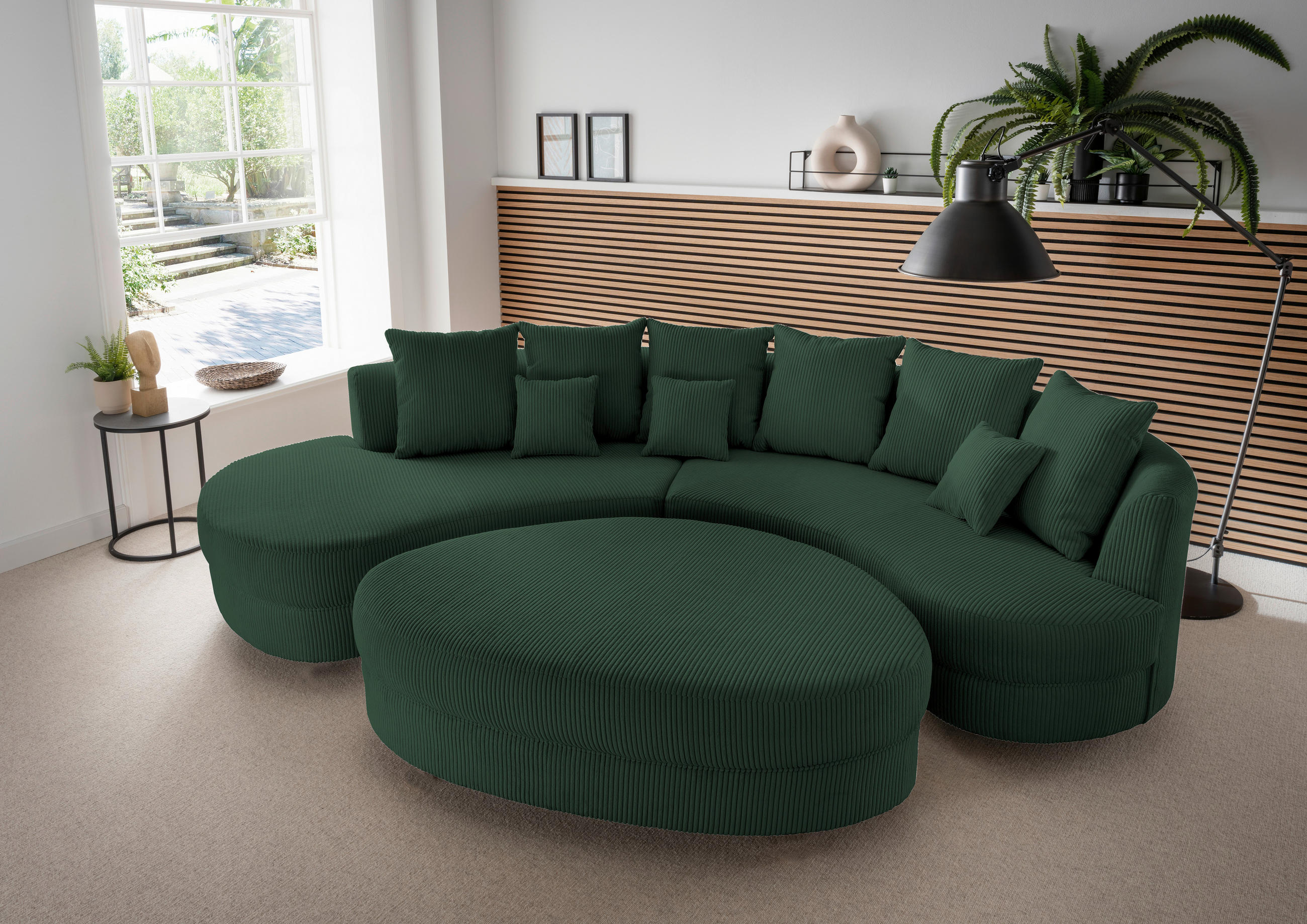 Wohnlandschaft inkl. Hocker tekstil  tamno zelena   - maslinasto zelena/tamno zelena, Design, tekstil/plastika (300/160cm) - Livetastic
