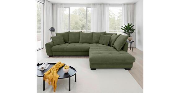 ECKSOFA Grün Cord Rückenkissen, Armlehnenkissen, Bettkasten, Schlaffunktion, Rücken echt, Liegefläche im Originalstoff  - Schwarz/Grün, KONVENTIONELL, Kunststoff/Textil (304/212cm) - Carryhome