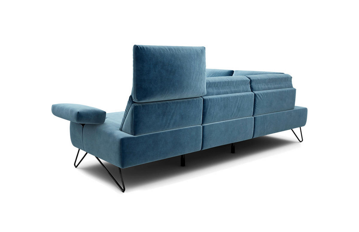 ECKSOFA Cosy Blau Samt  - Blau/Schwarz, Design, Textil/Metall (193/248-263cm) - SENSOO