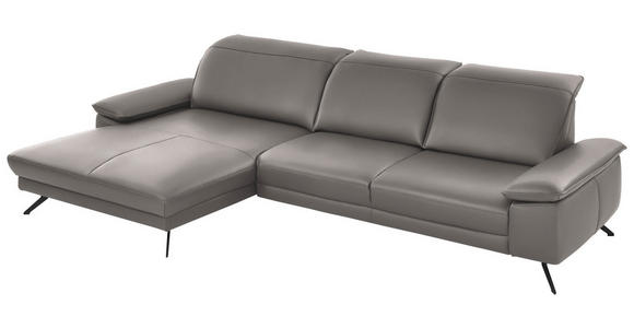 ECKSOFA in Echtleder Grau  - Schwarz/Grau, Design, Leder/Metall (193/328cm) - Dieter Knoll