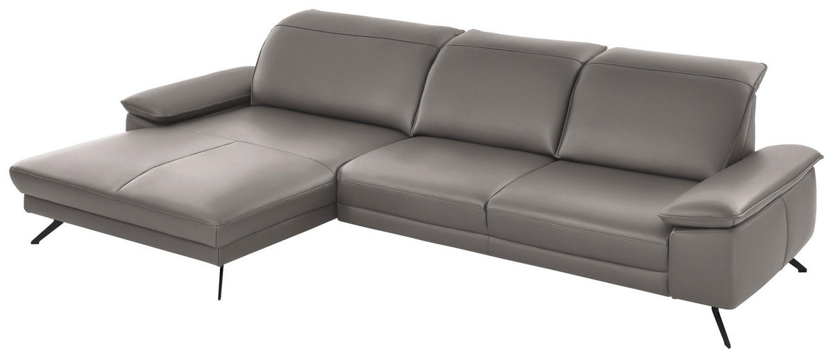 ECKSOFA in Echtleder Grau  - Schwarz/Grau, Design, Leder/Metall (193/328cm) - Dieter Knoll