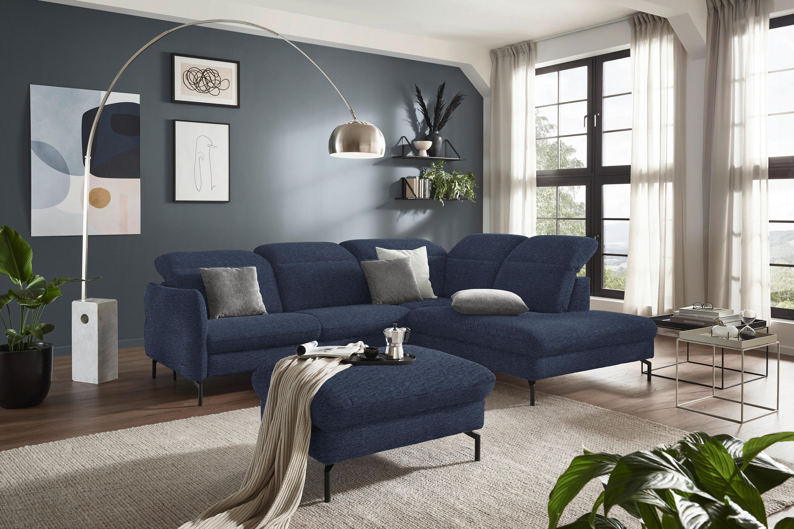 ECKSOFA in Flachgewebe Dunkelblau  299-313/233 cm  - Schwarz/Dunkelblau, Design, Textil/Metall (299-313/233cm) - Dieter Knoll