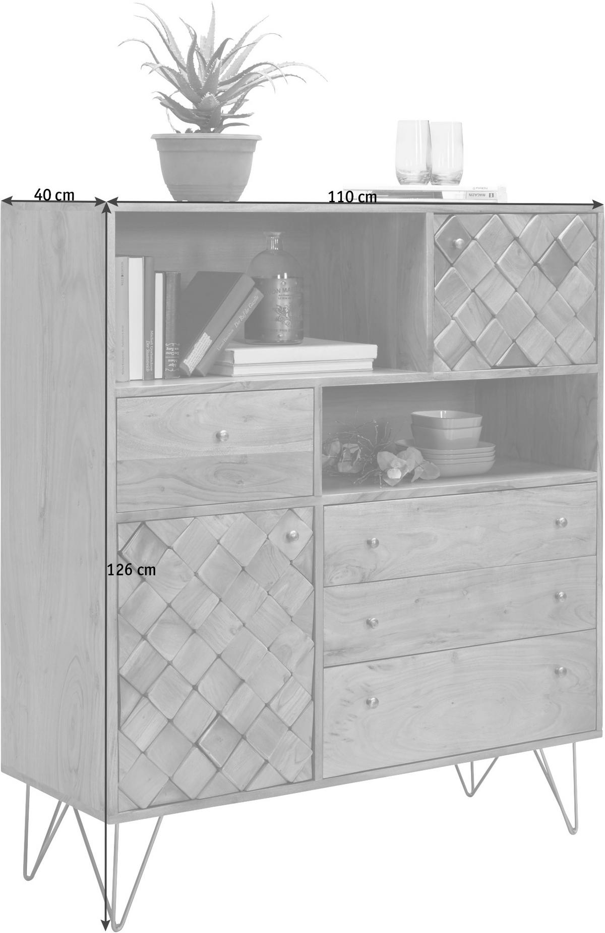 KOMODA, akácie, barvy akácie, bronzová, 110/126/40 cm - bronzová/přírodní barvy, Trend, kov/dřevo (110/126/40cm) - Ambia Home