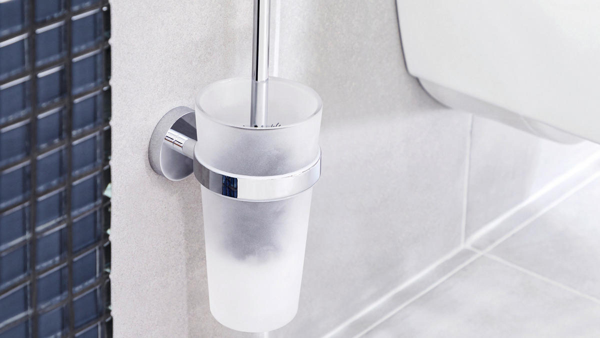 WC-BÜRSTENGARNITUR - Chromfarben/Weiß, Basics, Glas/Kunststoff (9,4/44,5/13,6cm) - Tesa