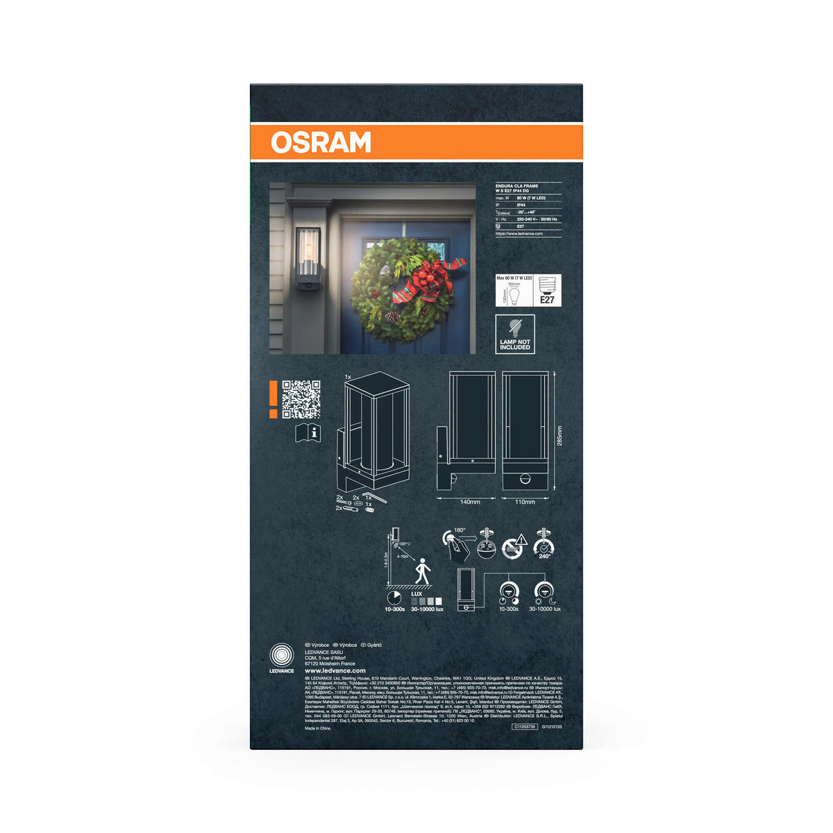 AUßENLEUCHTE 11/14/28,5 cm   - Dunkelgrau, Basics, Glas/Metall (11/14/28,5cm) - Osram