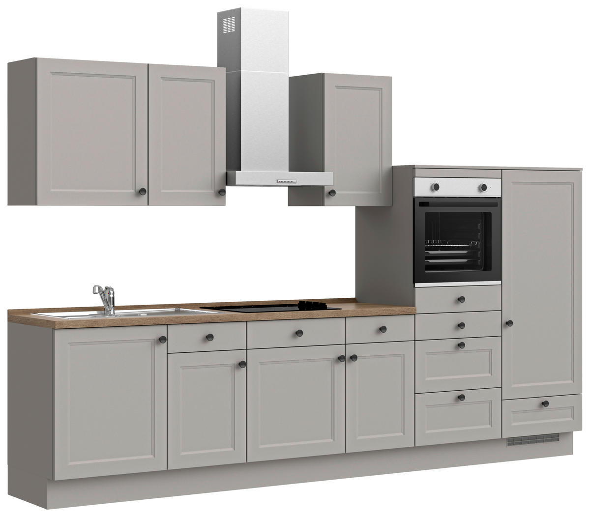 KÜCHENBLOCK 330 cm   in Grau, Eiche dunkel  - Eiche dunkel/Schwarz, MODERN, Holzwerkstoff/Metall (330cm) - Nobilia