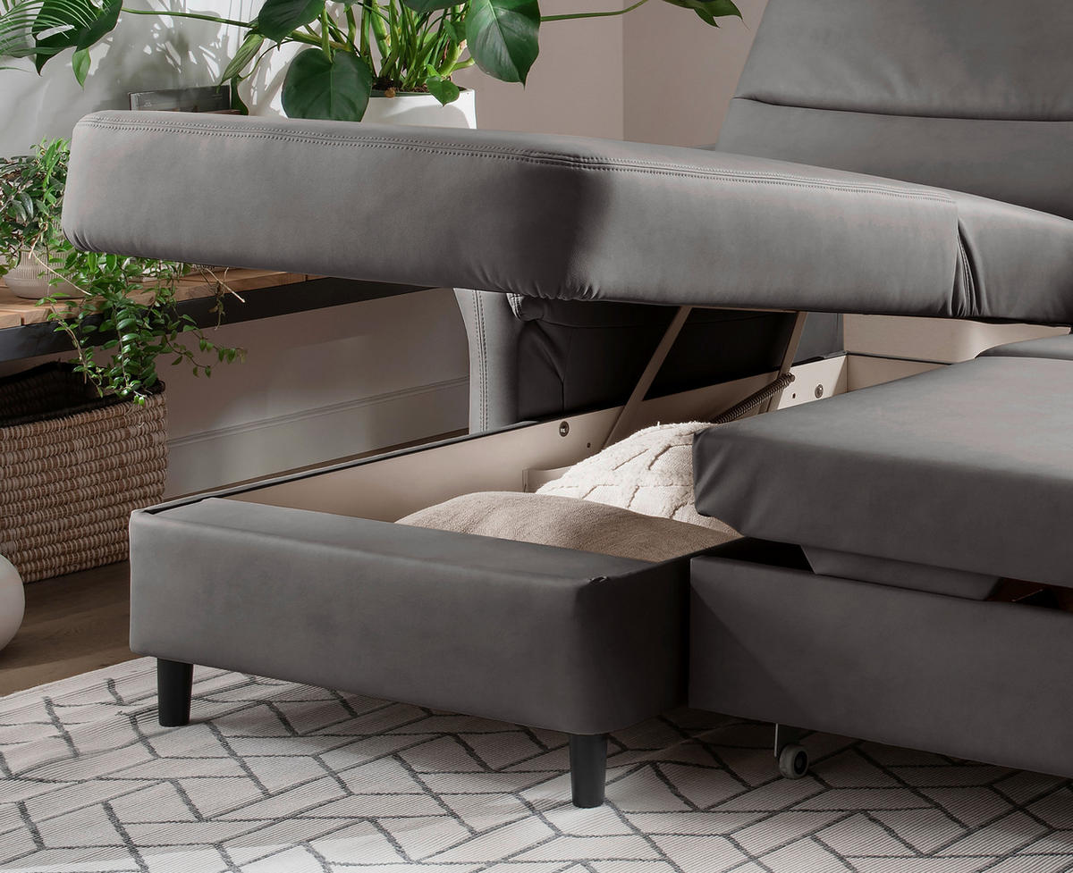 ECKSOFA in Lederlook Anthrazit  - Anthrazit/Schwarz, Modern, Holz/Textil (176/279cm) - Livetastic