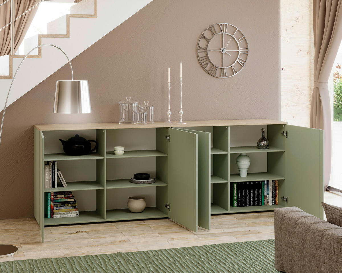 SIDEBOARD  240,1/89/43 cm  - grön/svart, Design, metall/trämaterial (240,1/89/43cm) - Voleo