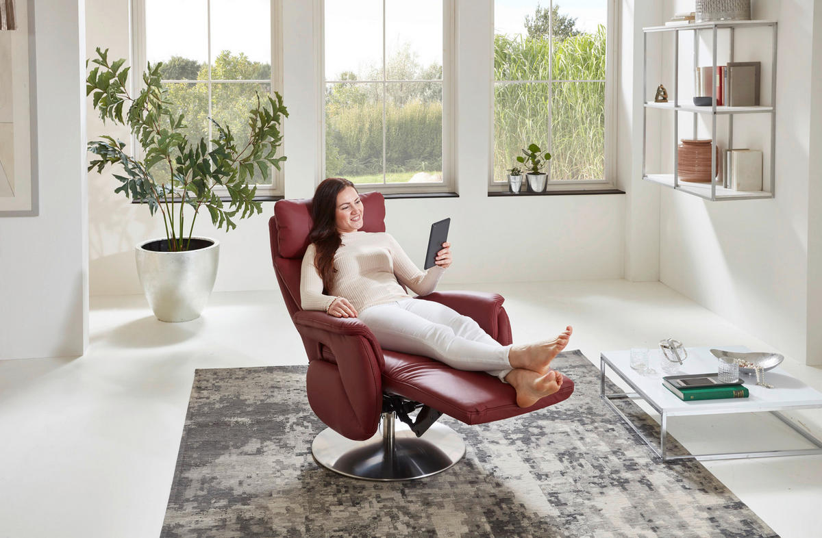 RELAXSESSEL Echtleder    - Edelstahlfarben/Dunkelrot, KONVENTIONELL, Leder/Metall (78/110/81cm) - Cantus