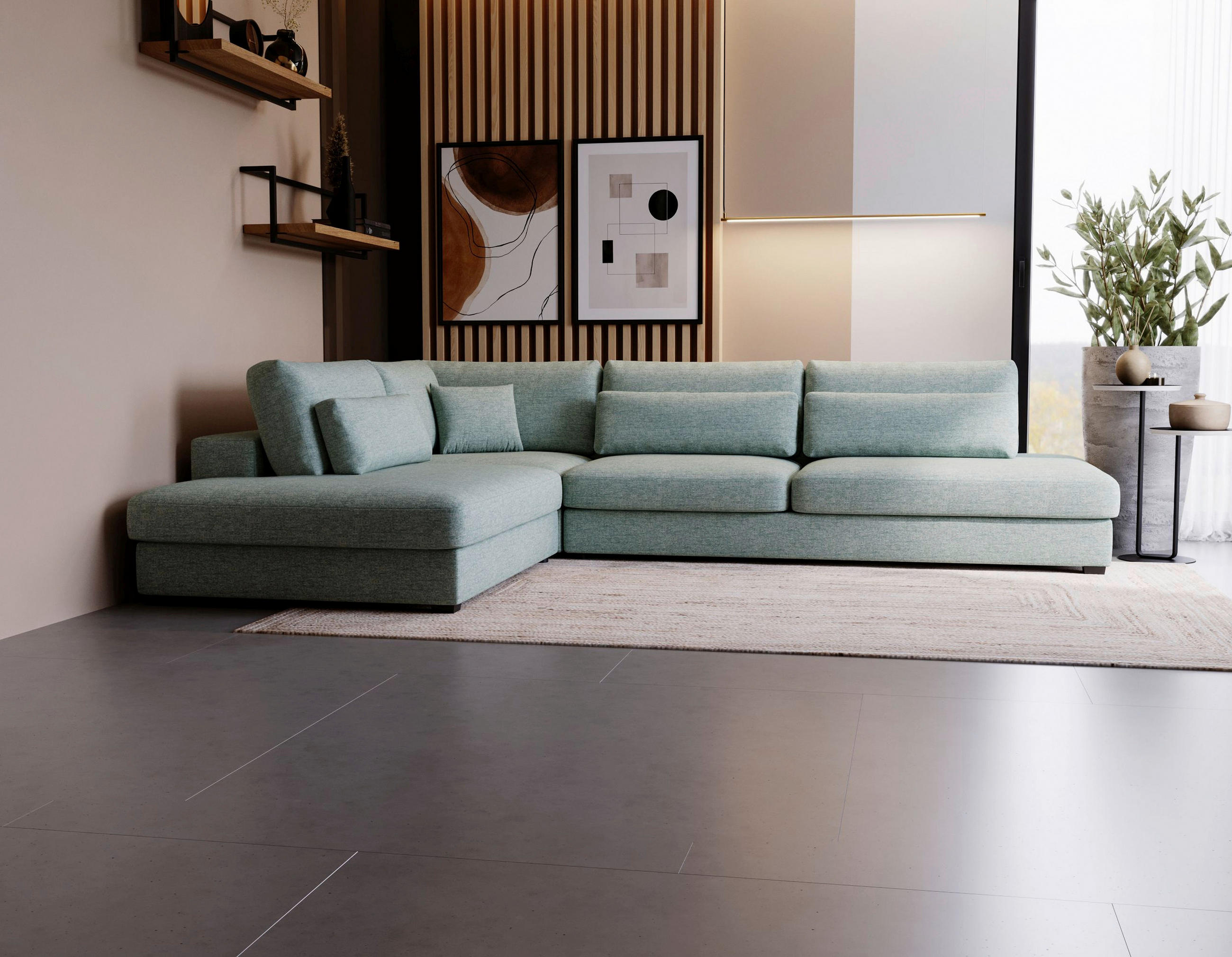 ECKSOFA in Plüsch, Bouclé Hellblau  - Schwarz/Hellblau, Design, Kunststoff/Textil (244/332cm) - Livetastic
