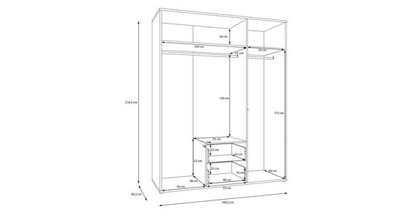 DREHTÜRENSCHRANK 169/214/60 cm,  in Weiß, 3-türig  - Weiß, Trend, Holzwerkstoff (169/214/60cm) - Carryhome