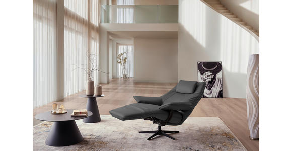 RELAXSESSEL in Leder Graublau  - Graublau/Schwarz, Design, Leder/Metall (92/79/82cm) - Dieter Knoll