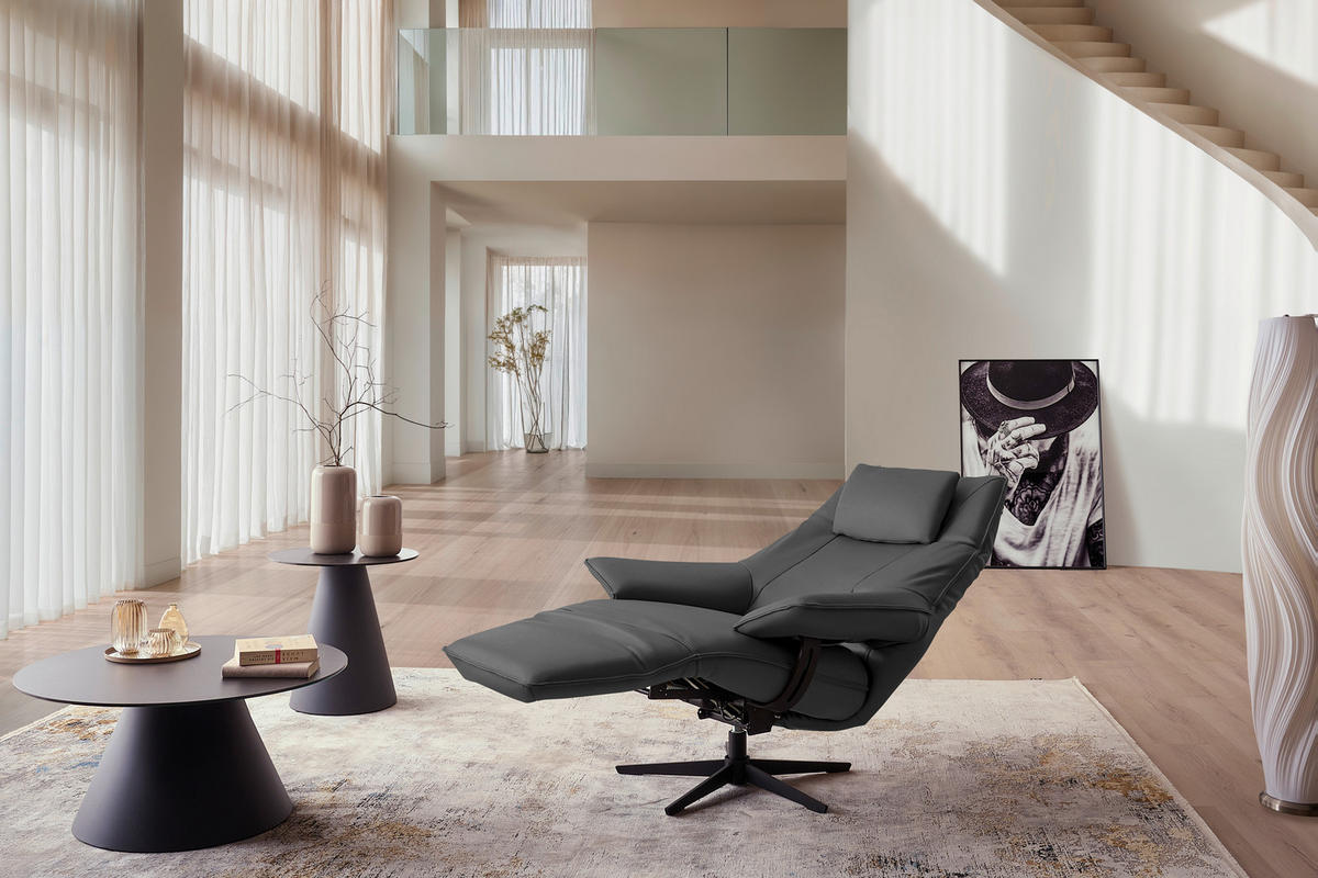 RELAXSESSEL in Leder Graublau  - Graublau/Schwarz, Design, Leder/Metall (92/79/82cm) - Dieter Knoll