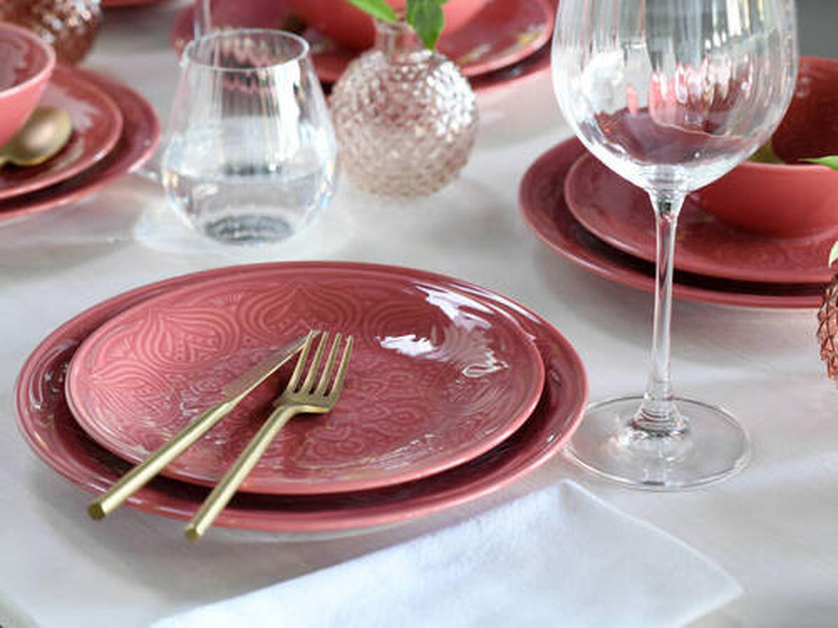 JEDÁLENSKÝ SERVIS, porcelán - tmavoružová, Trend, keramika - Creatable
