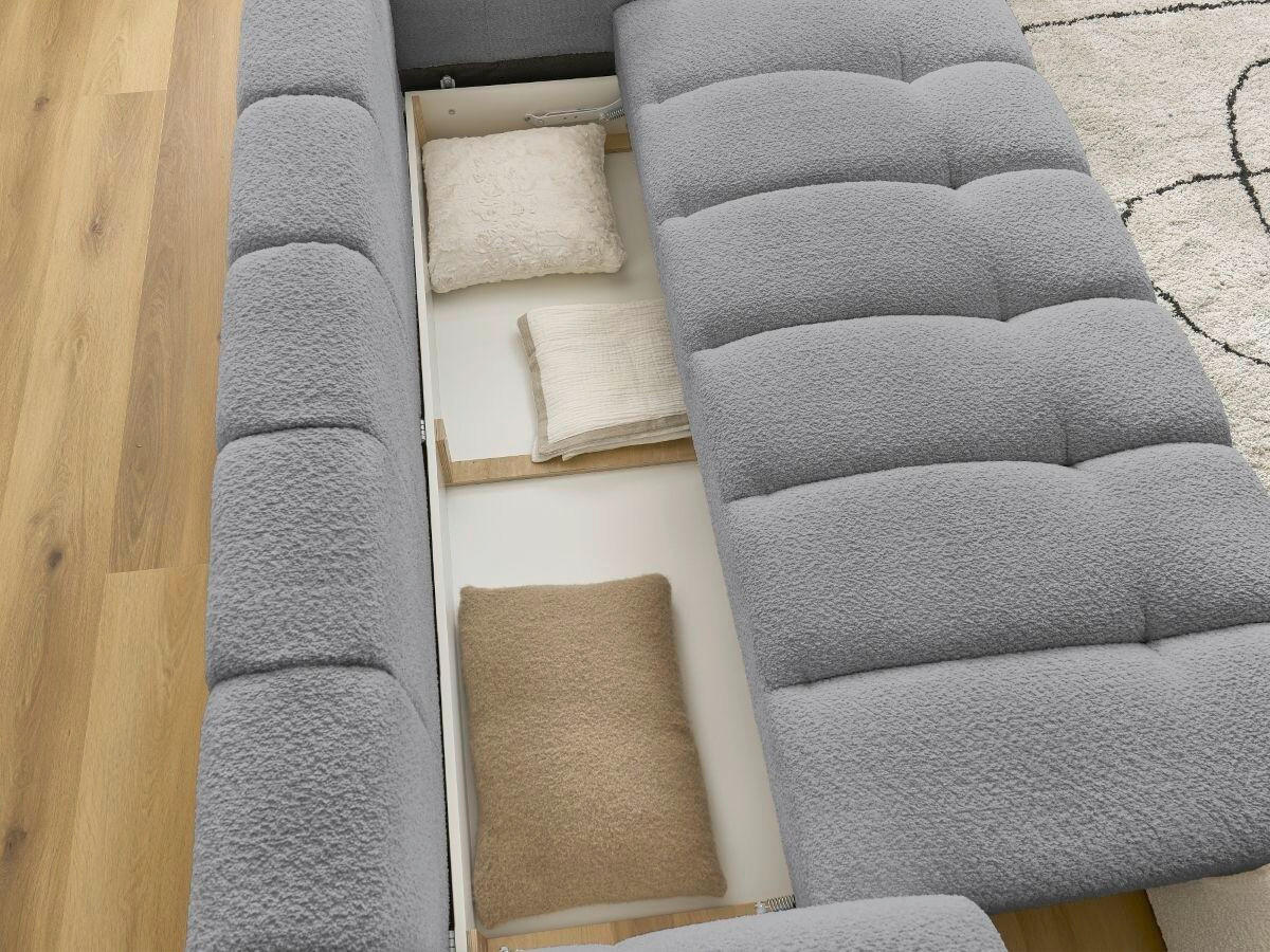 SCHLAFSOFA FUJI Bouclé Dunkelgrau  inkl.  - Dunkelgrau/Schwarz, MODERN, Kunststoff/Textil (251/113/88cm)