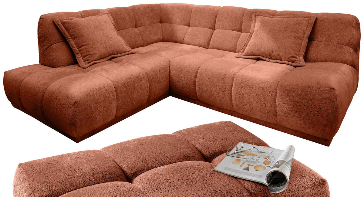 ECKSOFA Chenille Rostfarben  - Rostfarben/Schwarz, Modern, Kunststoff/Textil (203/254cm) - Livetastic