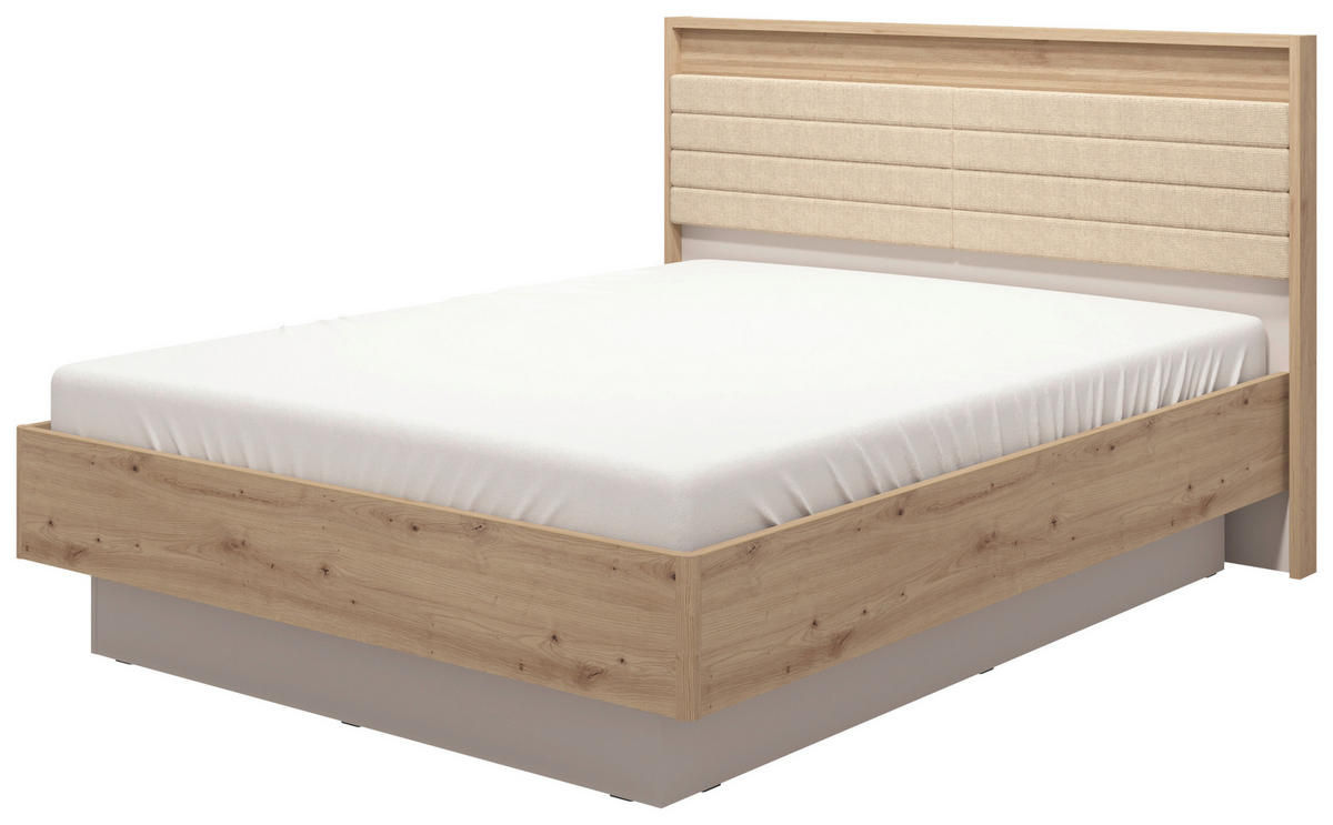 BETT 180/200 cm  in Beige, Kaschmir, Eiche Artisan  - Kaschmir/Beige, KONVENTIONELL, Holzwerkstoff/Textil (180/200cm) - Stylife