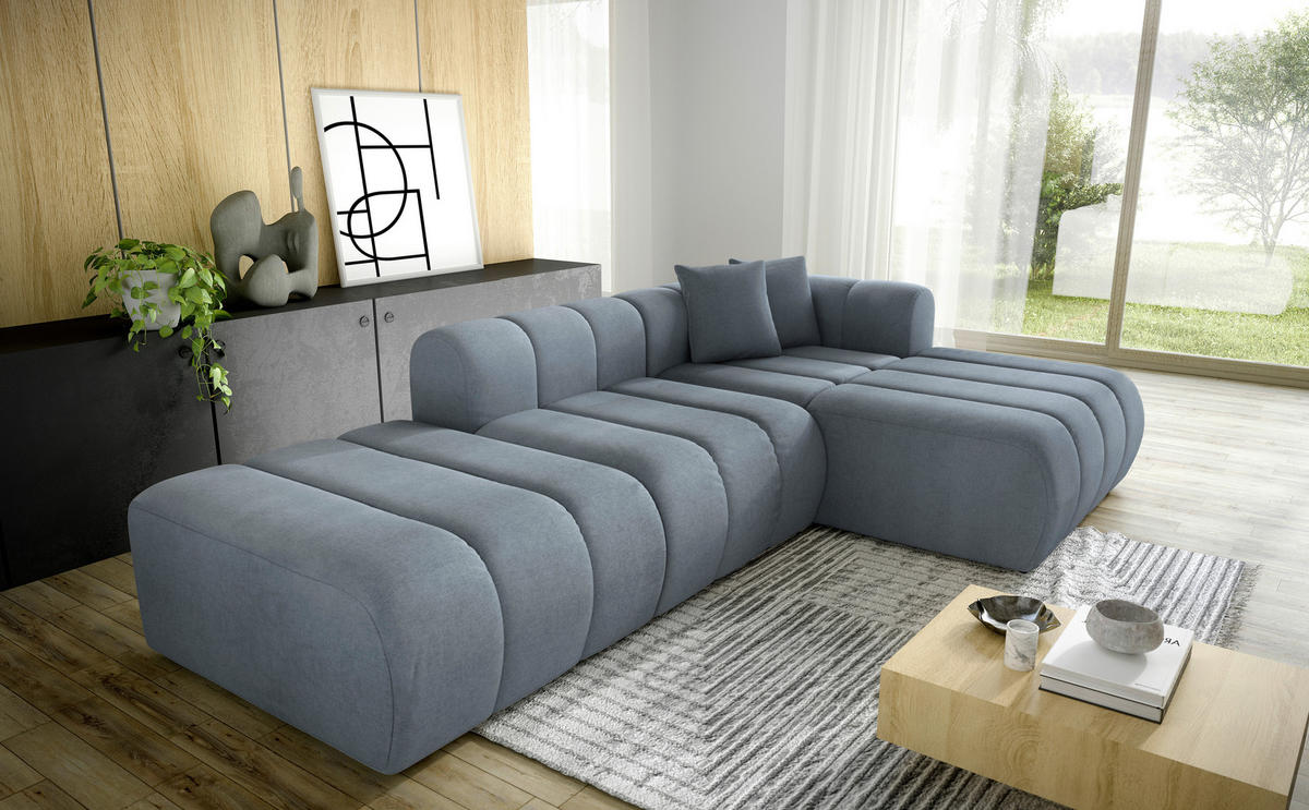 ECKSOFA Blau Webstoff Zierkissen  - Blau/Schwarz, LIFESTYLE, Kunststoff/Textil (289/178cm) - Milino