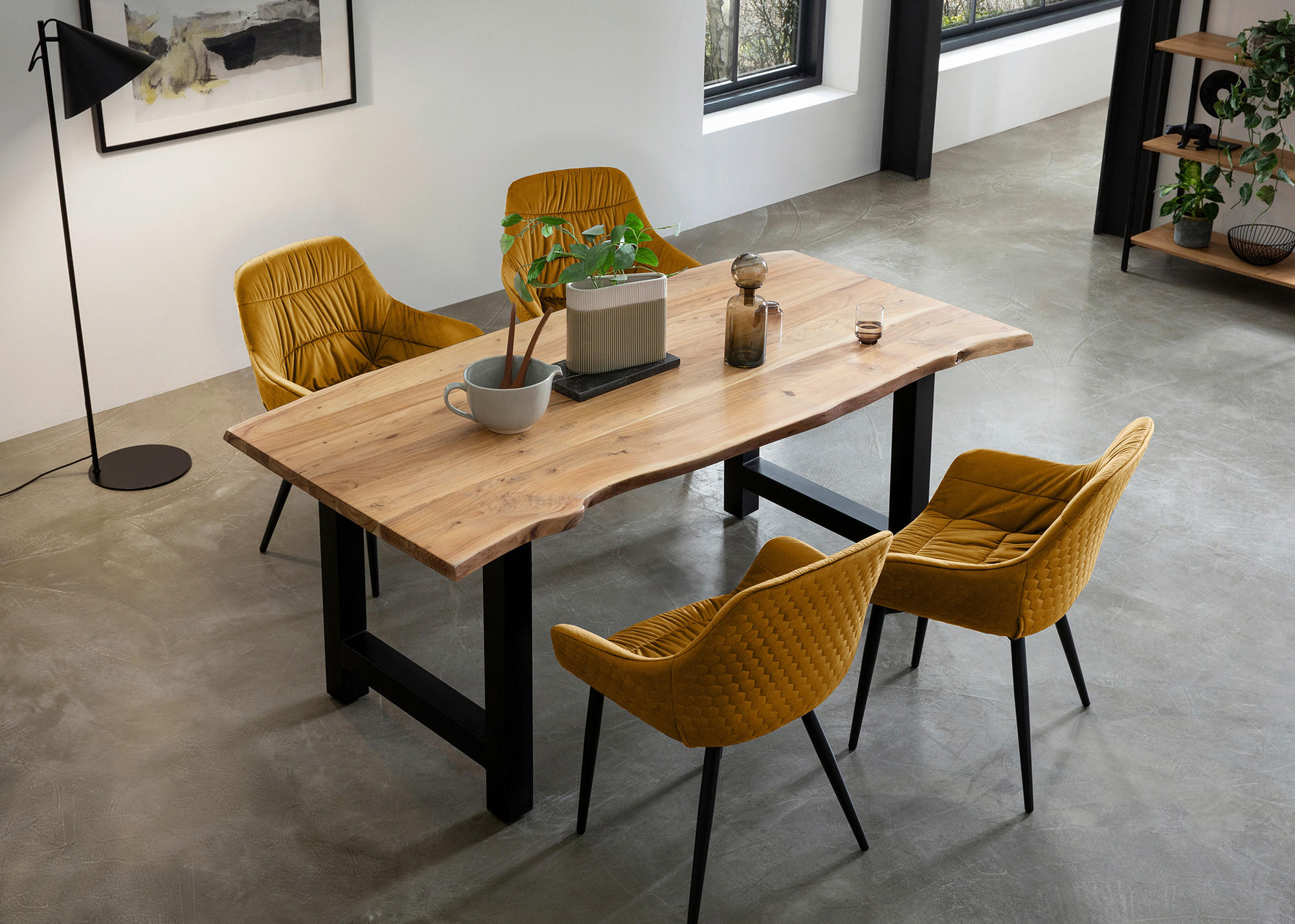 TISCHGRUPPE Naturfarben, Senfgelb  - Senfgelb/Naturfarben, MODERN, Holz/Textil (180/90/76,5cm) - Livetastic