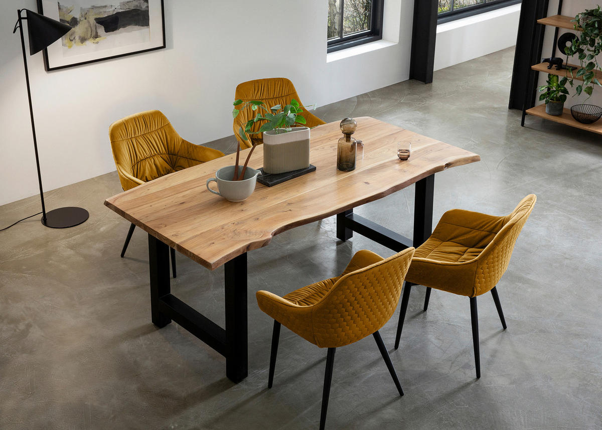 TISCHGRUPPE Naturfarben, Senfgelb  - Senfgelb/Naturfarben, MODERN, Holz/Textil (160/85/76,5cm) - Livetastic